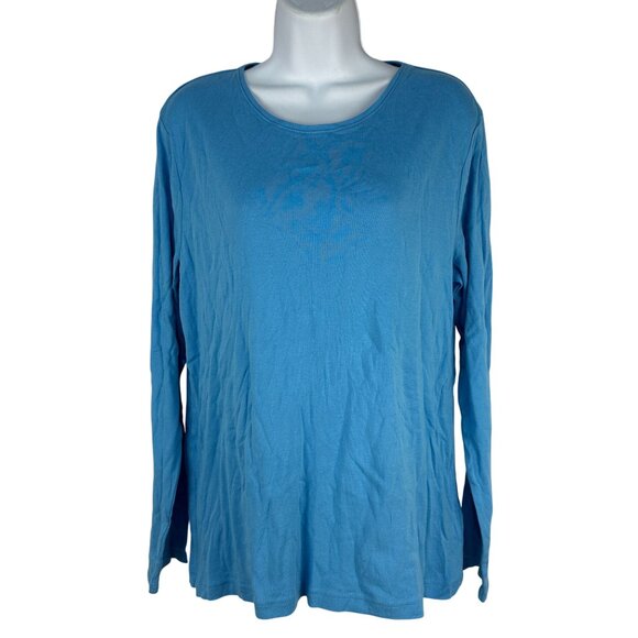 Croft & Barrow Womens Classic Long Sleeve T Shirt Blue Size Large - Picture 1 of 3